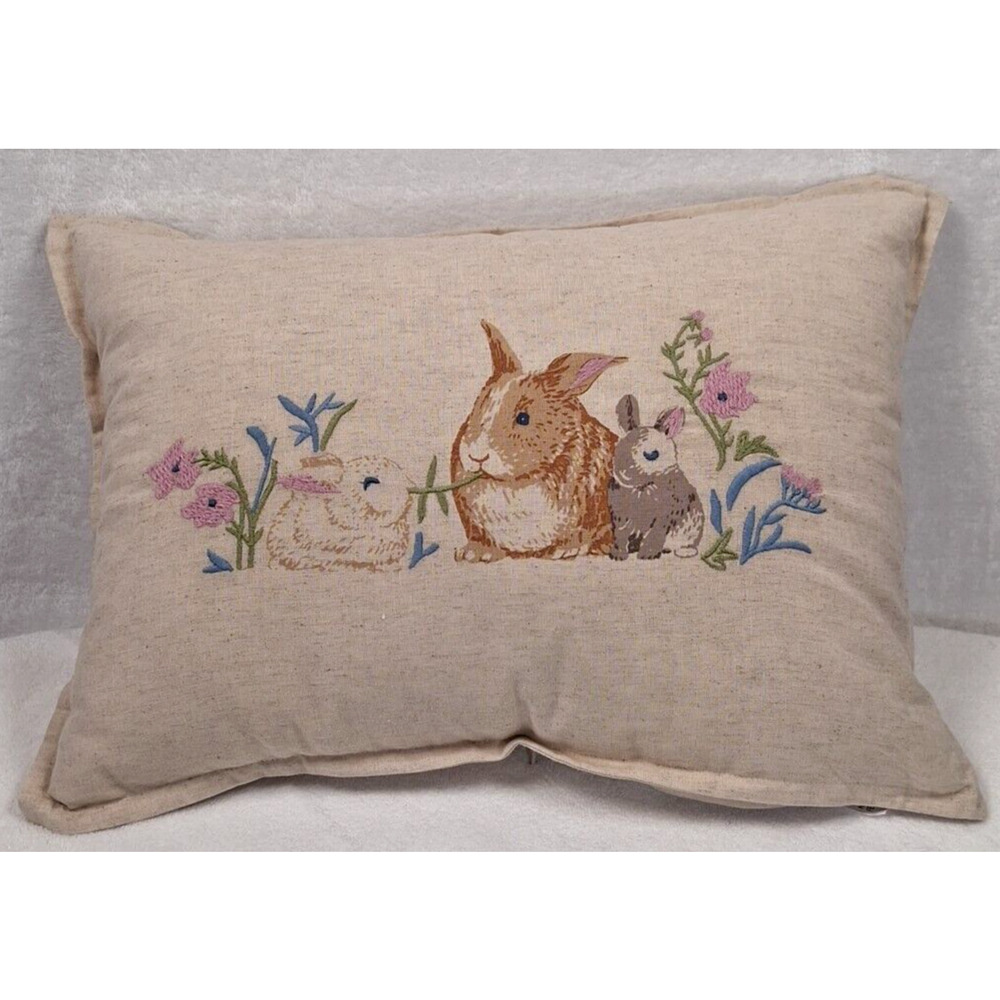 Decor Toss Pillow Bunny With Flowers Light Brown 14"x20" Or 18"x18" Lumbar